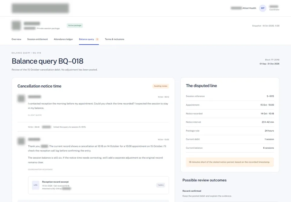 Balance query BQ–018 — identifying labels masked