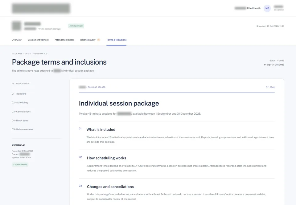 Package terms and inclusions — identifying labels masked