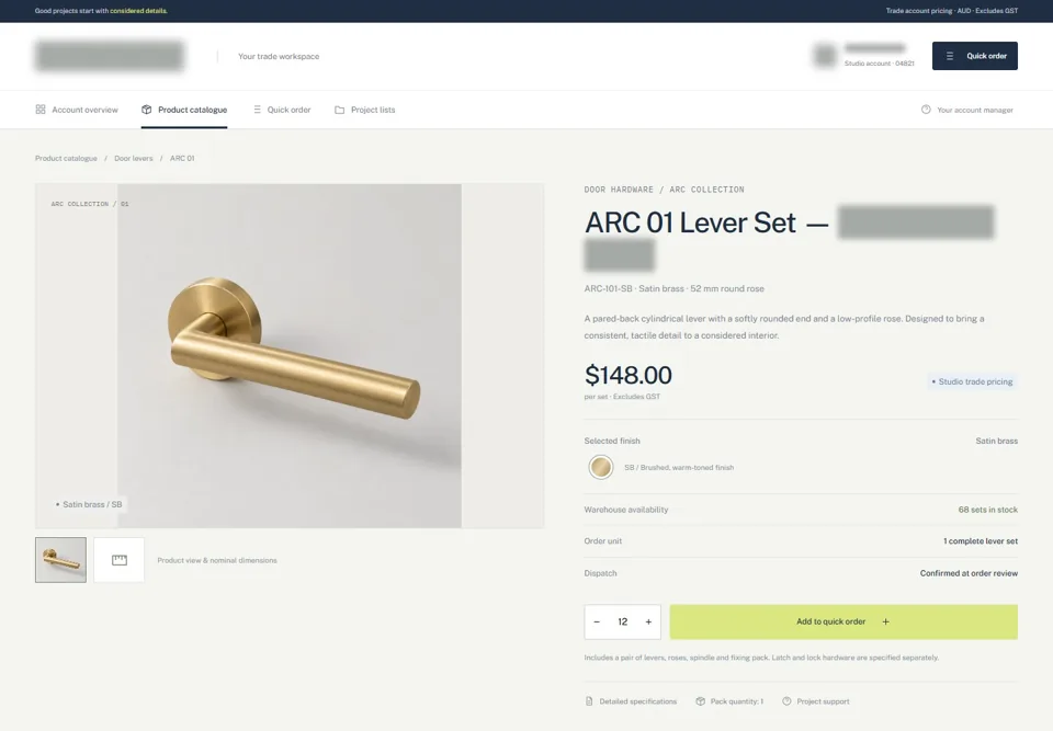 Product specification and drawing, with identifying details masked