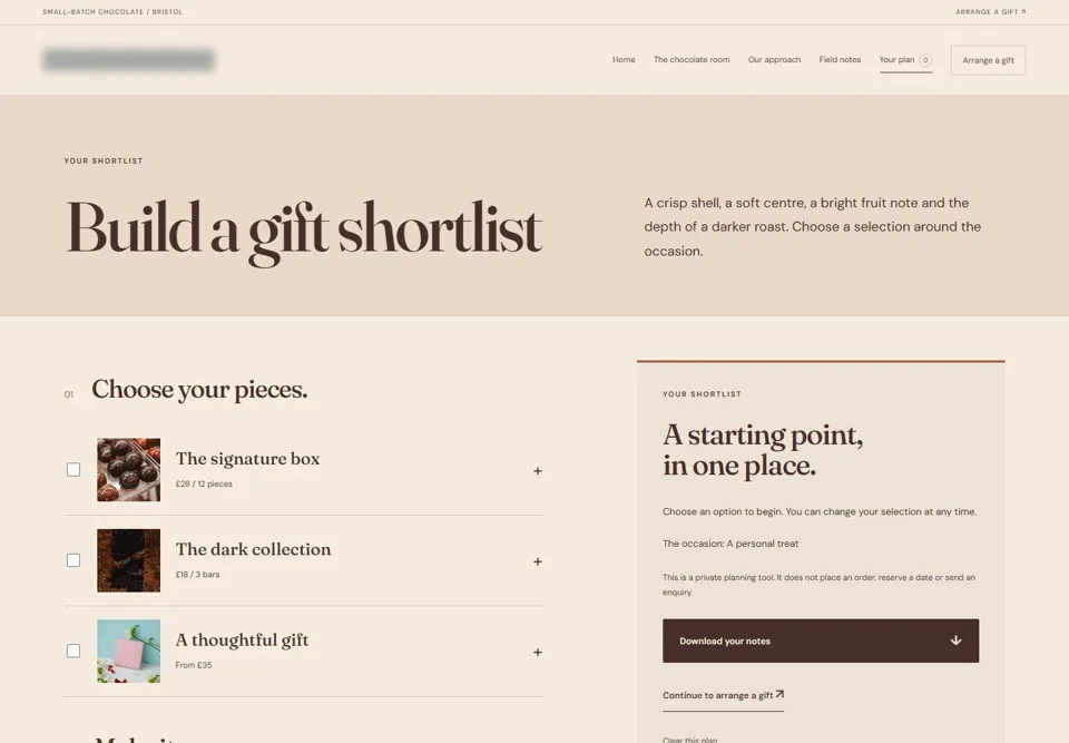 Build a gift shortlist — identifying labels masked