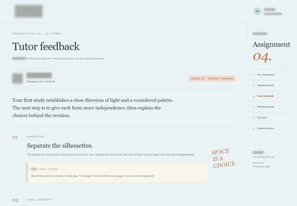 Tutor feedback — identifying labels masked