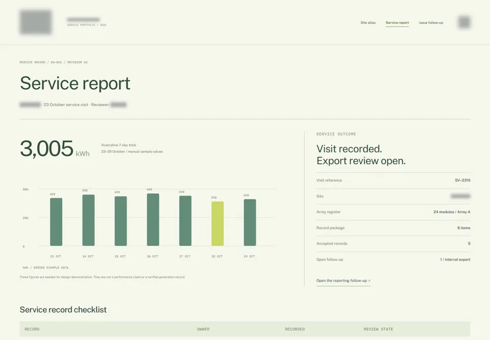 Service report — identifying labels masked