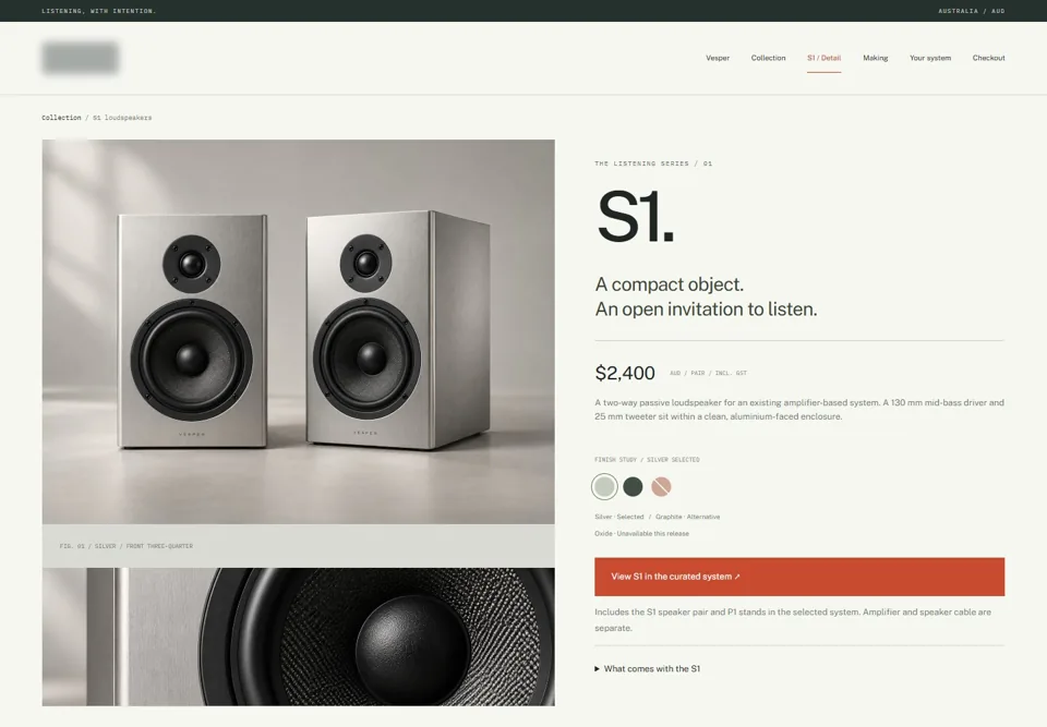 S1 passive loudspeaker pair — identifying labels masked
