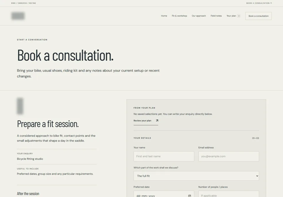 Book a consultation — identifying labels masked