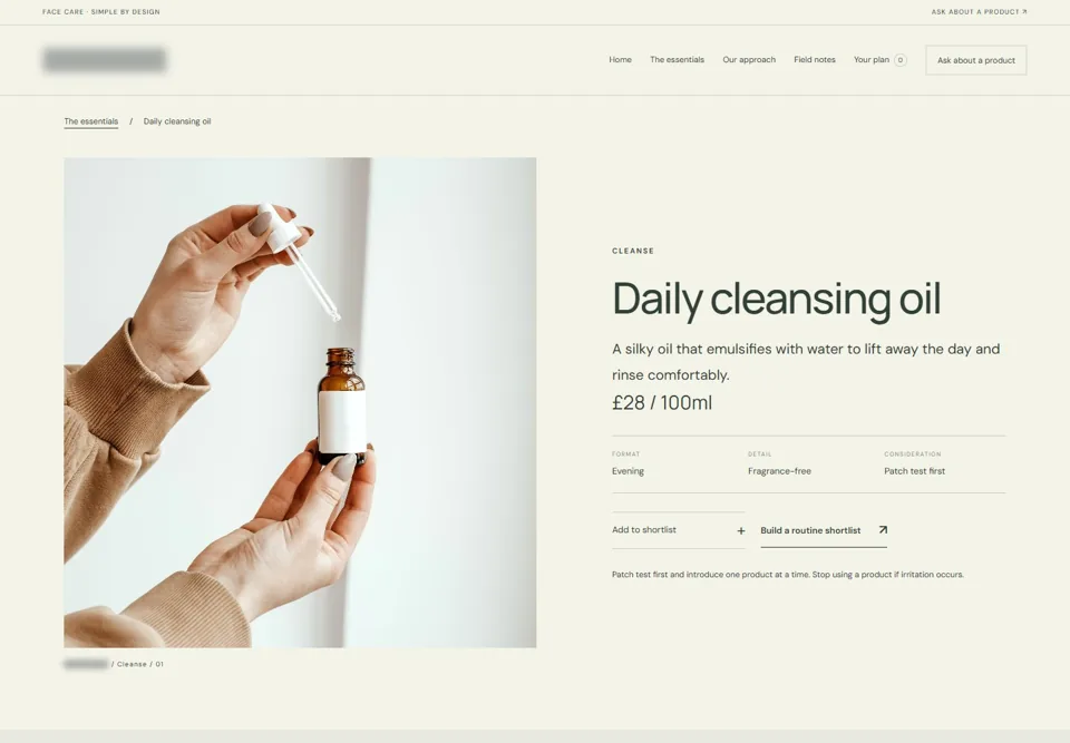 Daily cleansing oil — identifying labels masked