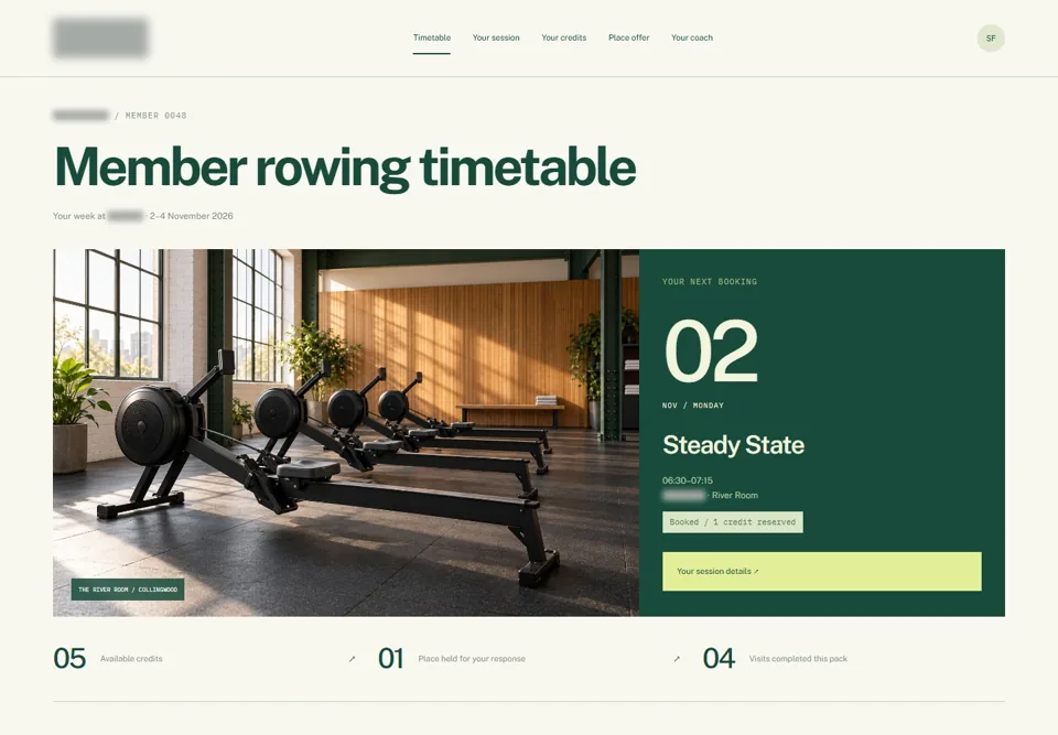 Member rowing timetable — identifying labels masked