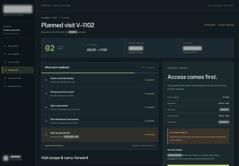 Planned visit V–1102 — identifying labels masked