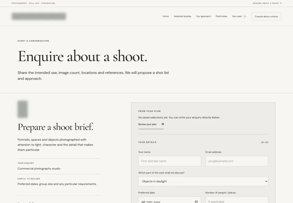 Enquire about a shoot — identifying labels masked