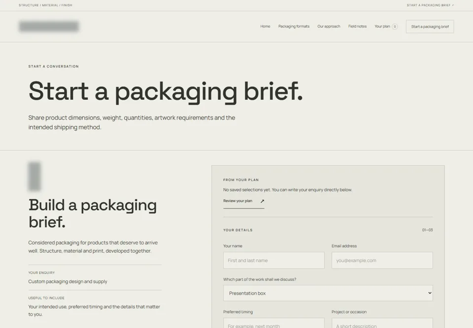 Start a packaging brief — identifying labels masked