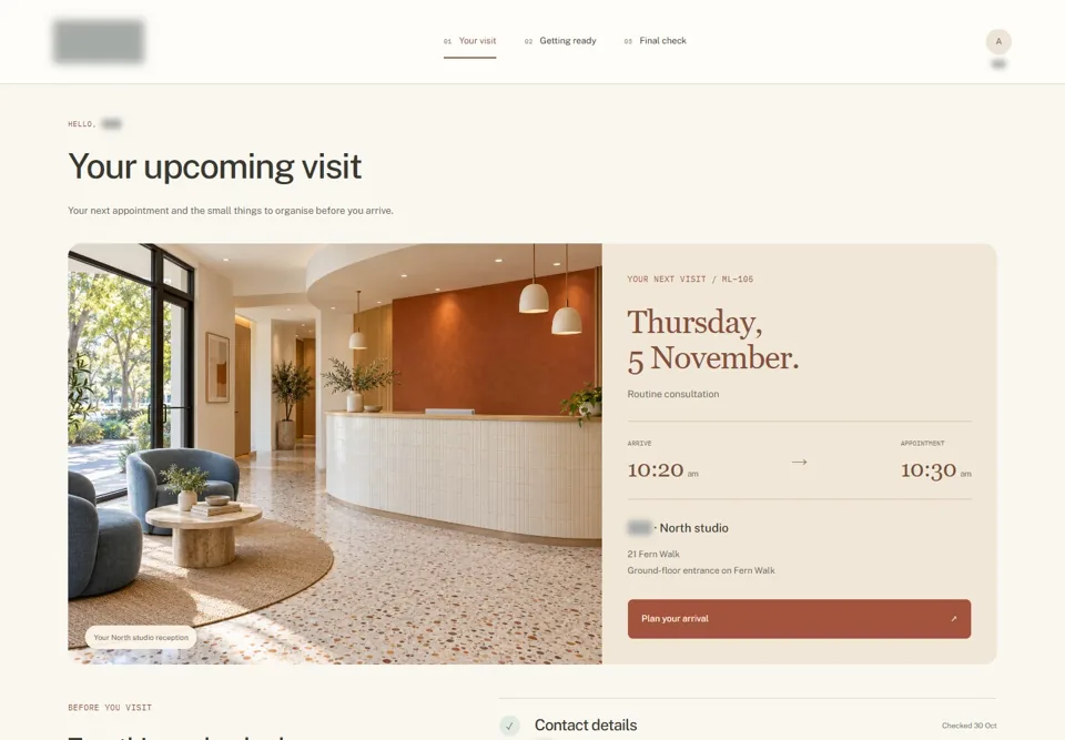 Your upcoming visit — identifying labels masked