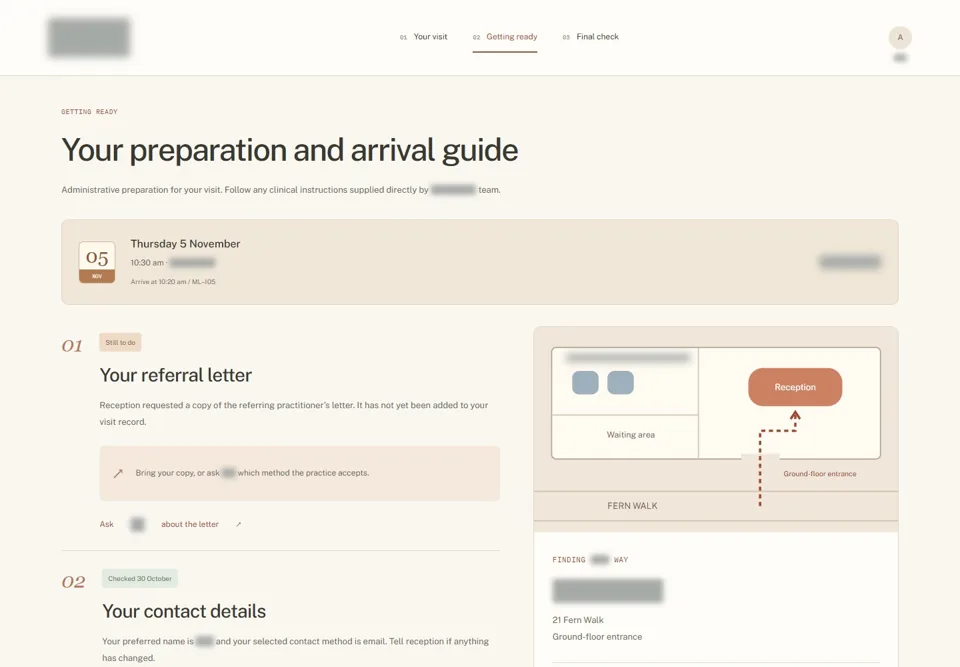 Your preparation and arrival guide — identifying labels masked