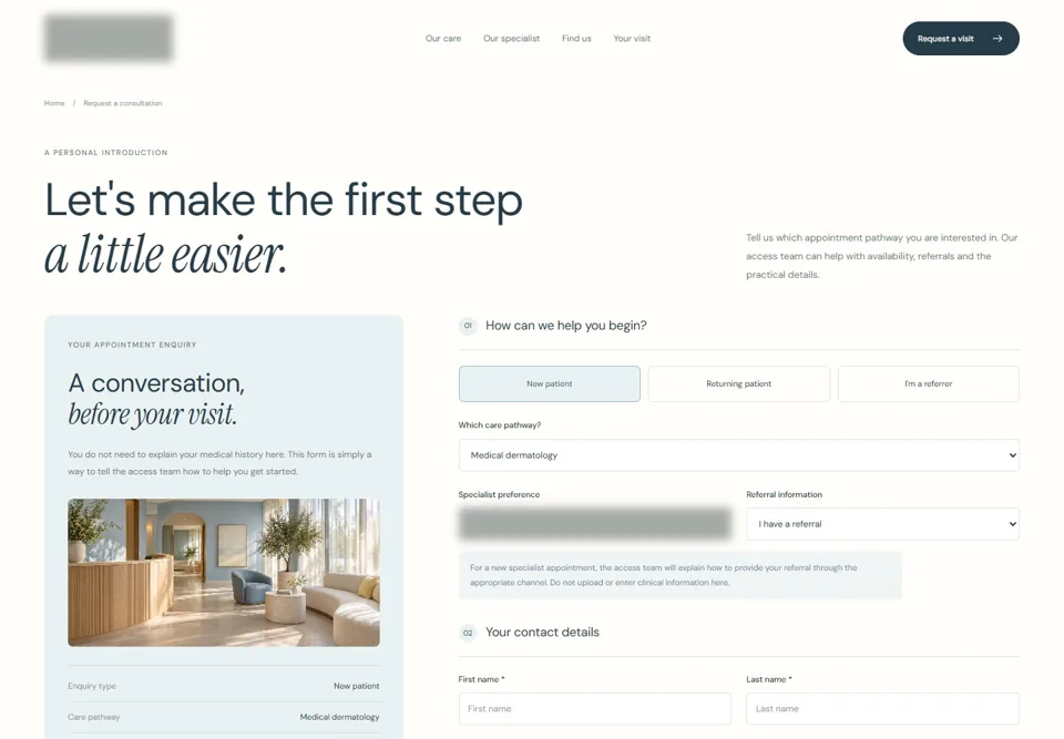Consultation context and enquiry, with identifying details masked