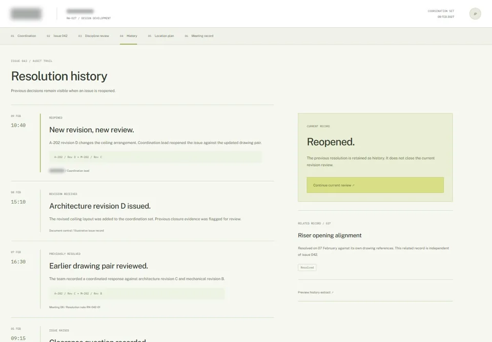 Resolution history — identifying labels masked