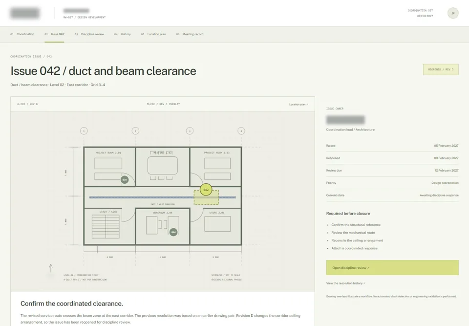Issue 042 / duct and beam clearance — identifying labels masked