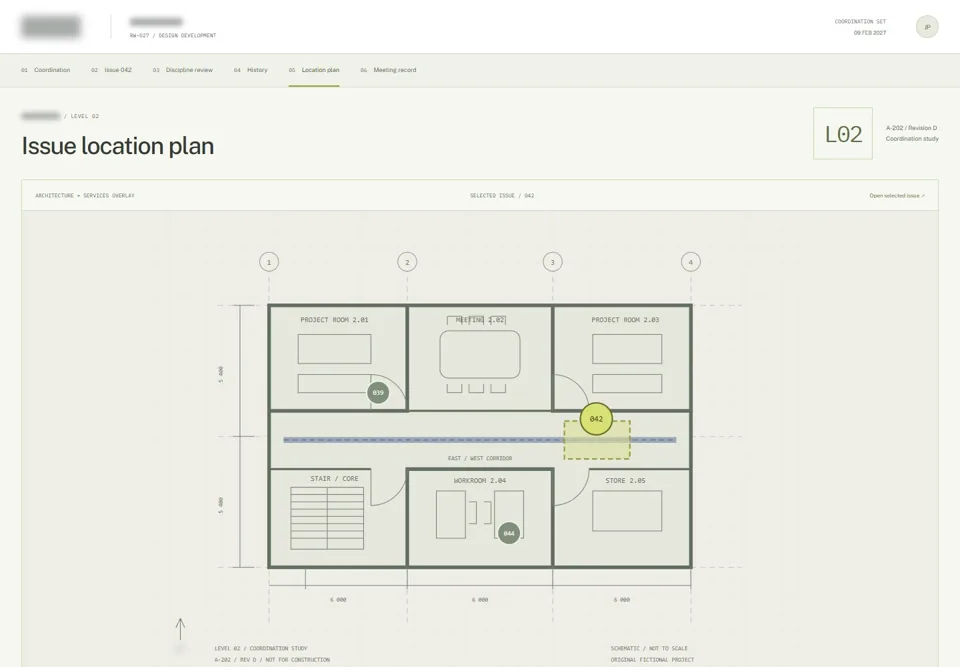 Issue location plan — identifying labels masked