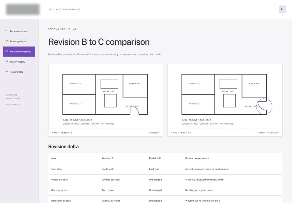 Drawing and report review: Show the change that needs a new decision.