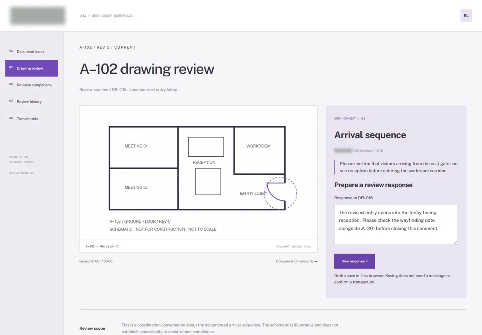 A–102 drawing review — identifying labels masked