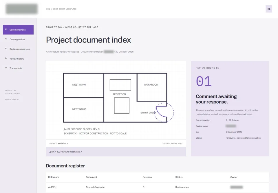 Project document index — identifying labels masked