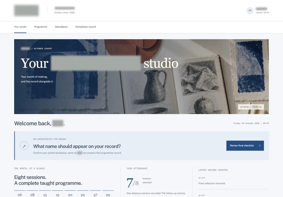 Your creative practice studio — identifying labels masked