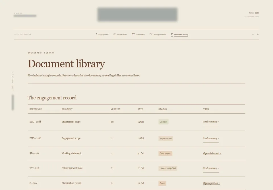 Document library — identifying labels masked