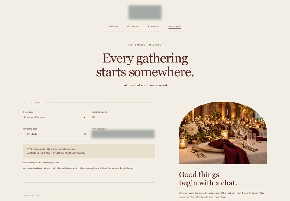 Tell us about your occasion — identifying labels masked