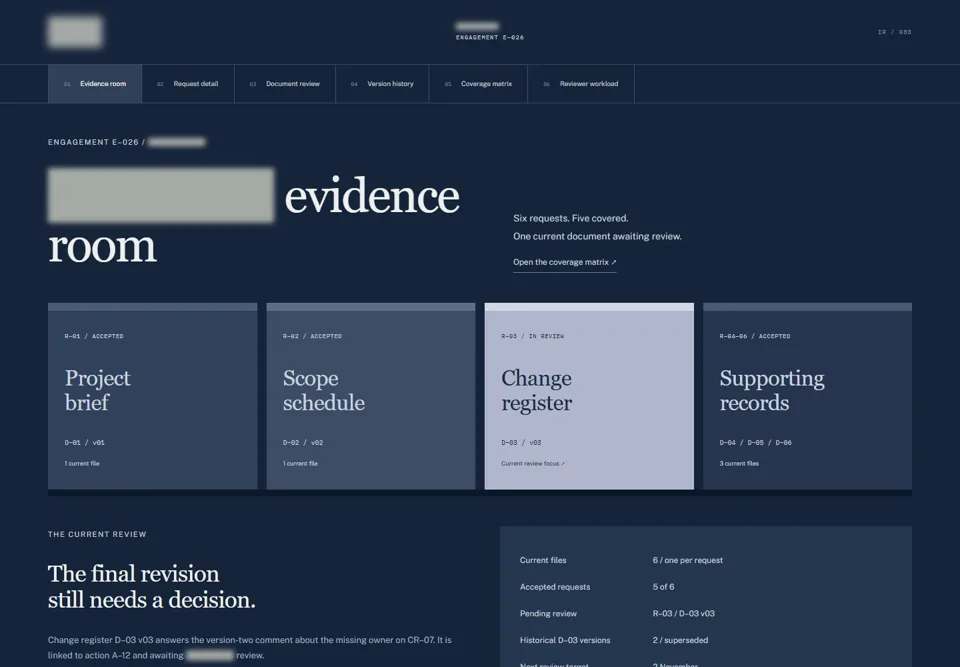 West Court evidence room — identifying labels masked