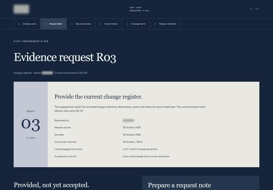 Evidence request R03 — identifying labels masked