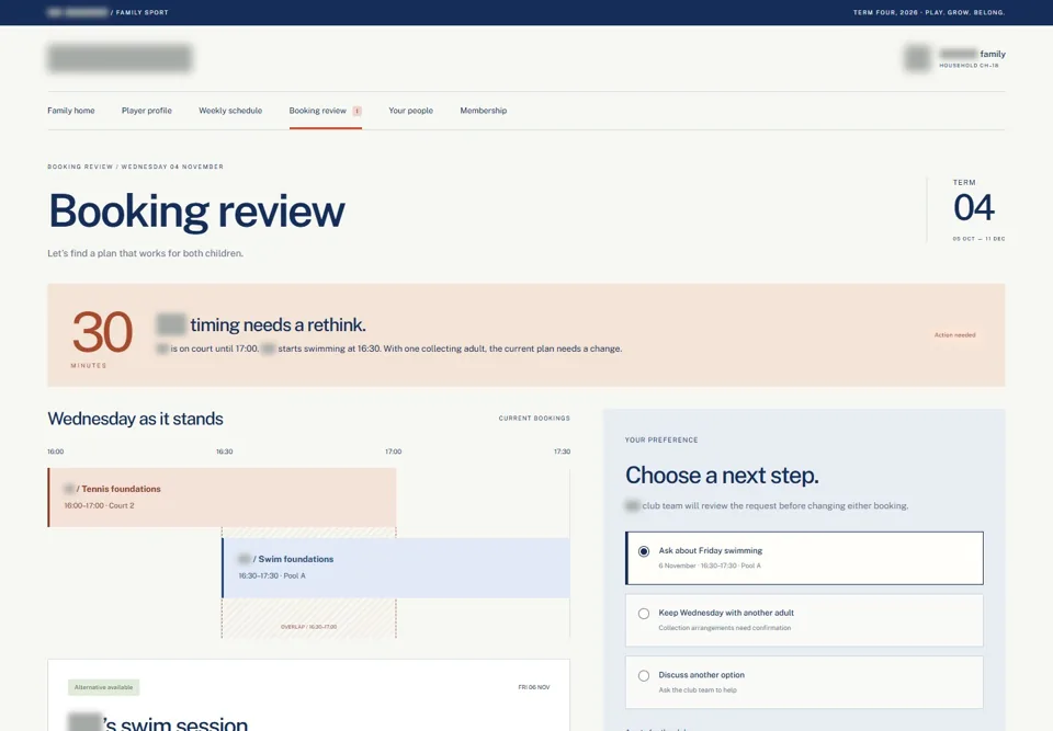 Booking review — identifying labels masked
