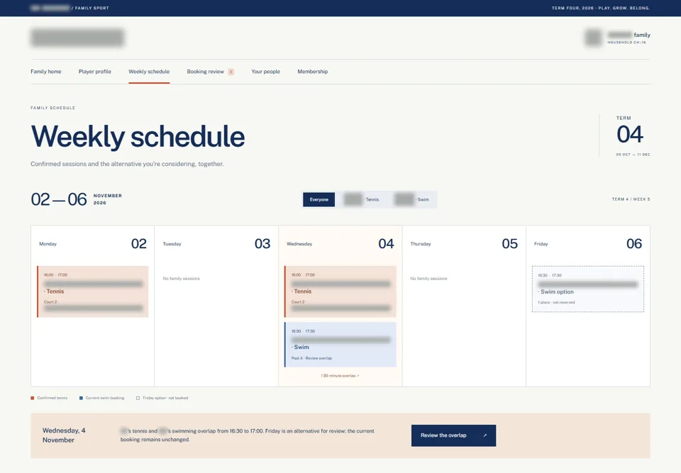 Weekly schedule — identifying labels masked