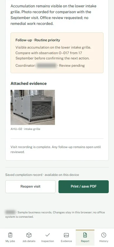 Field-service mobile app: Hand over the observation, not just the report file.
