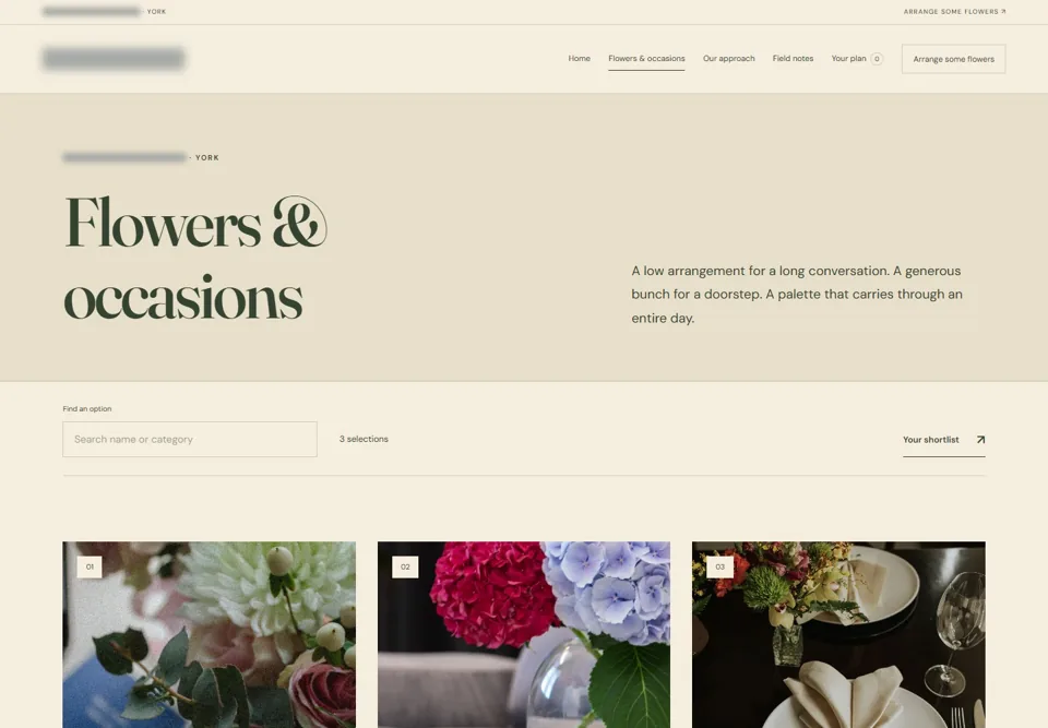 Flowers & occasions — identifying labels masked