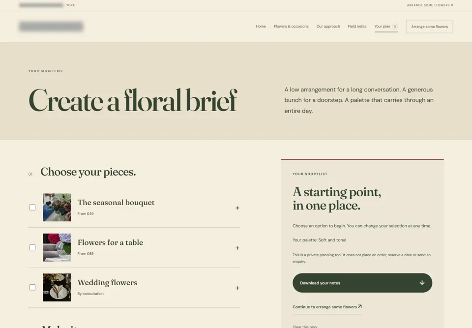Create a floral brief — identifying labels masked