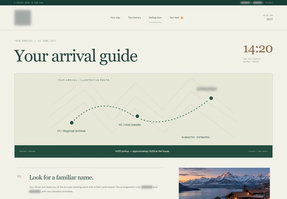 Your arrival guide — identifying labels masked