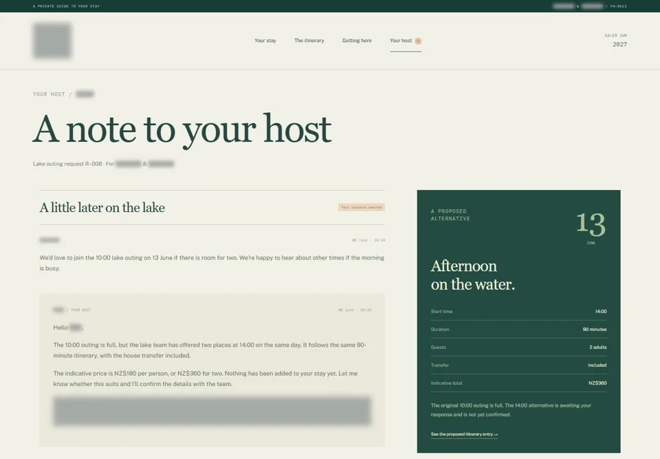 A note to your host — identifying labels masked