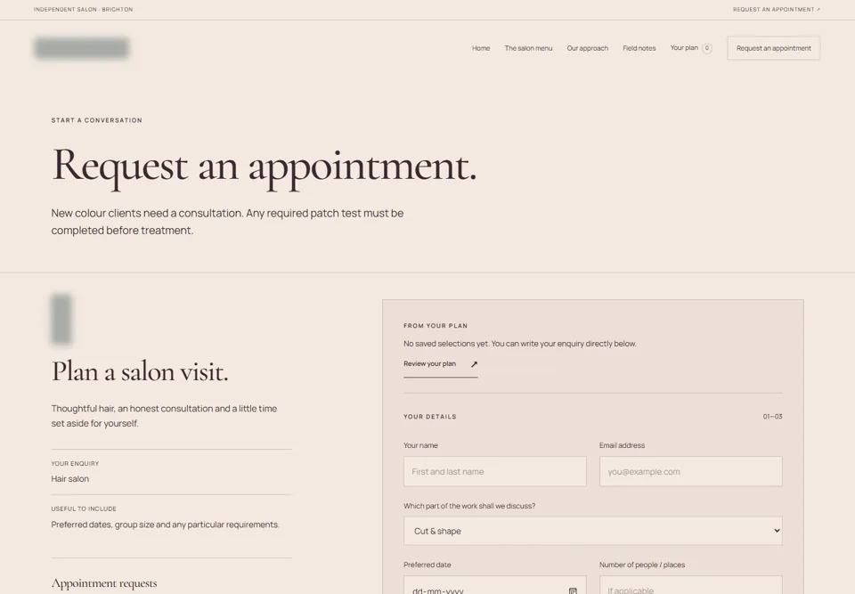 Request an appointment — identifying labels masked