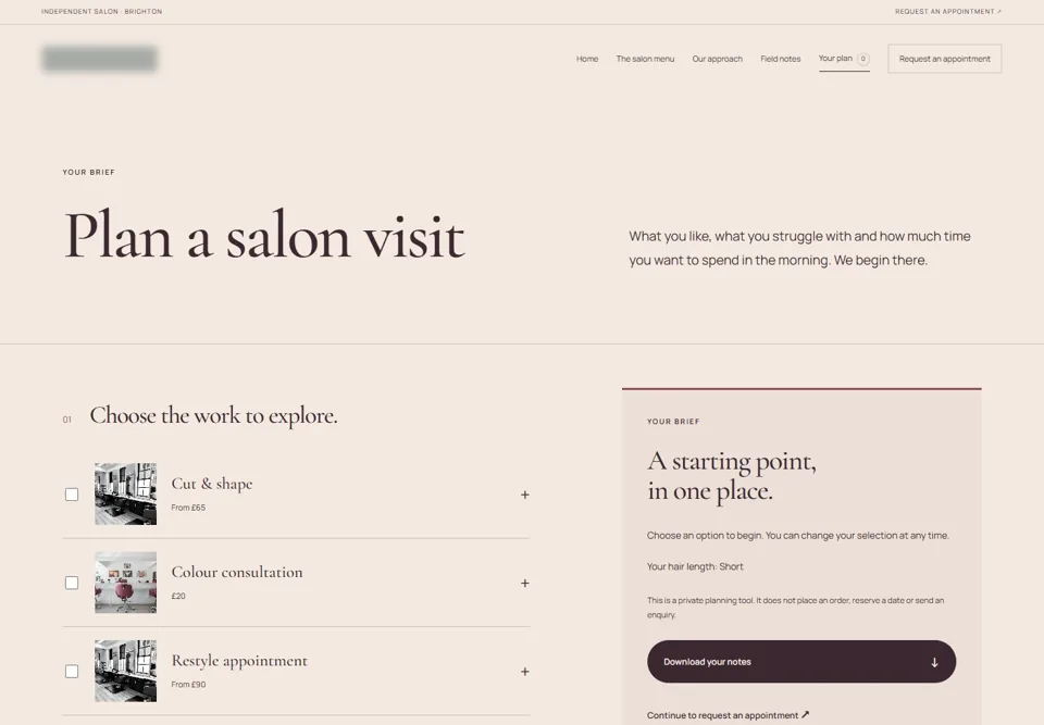 Plan a salon visit — identifying labels masked