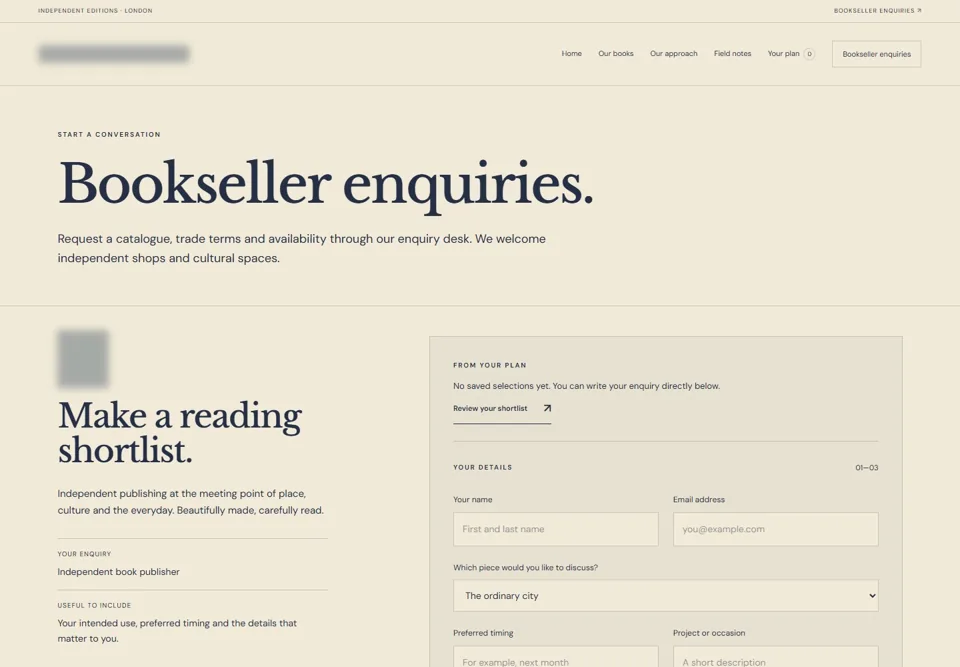 Bookseller enquiries — identifying labels masked