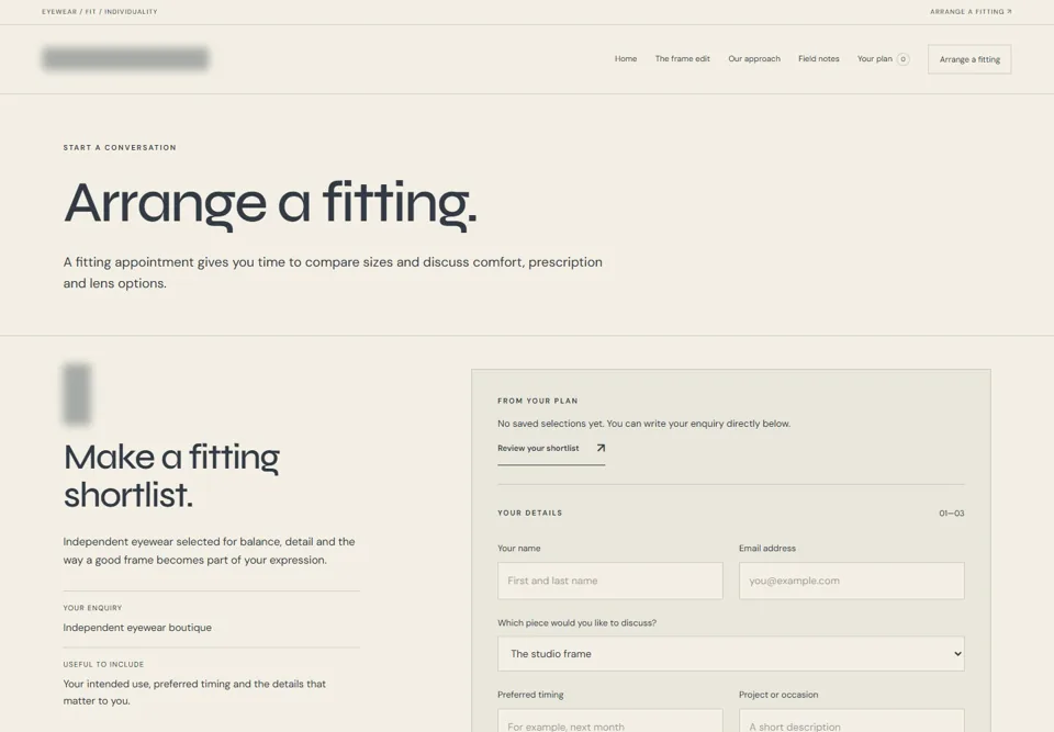 Arrange a fitting — identifying labels masked