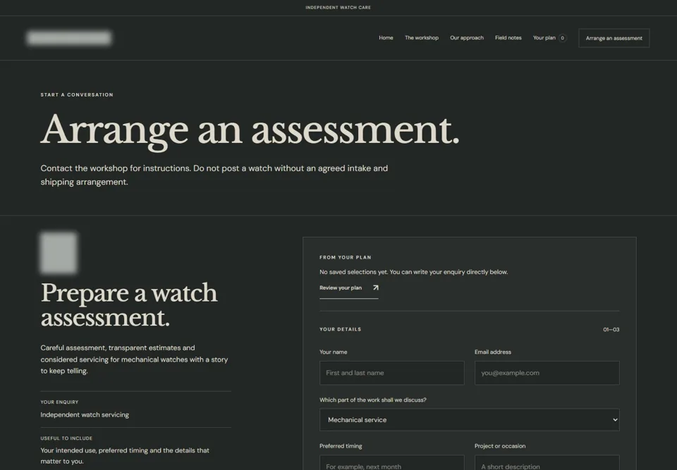 Arrange an assessment — identifying labels masked
