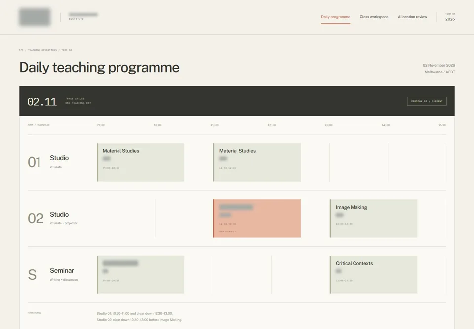 Daily teaching programme — identifying labels masked