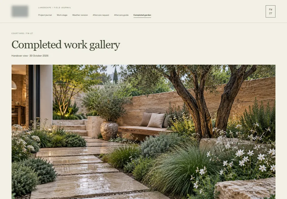 Completed work gallery — identifying labels masked