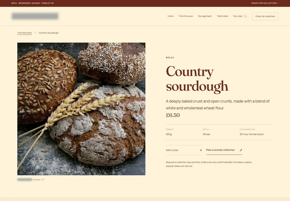 Country sourdough — identifying labels masked