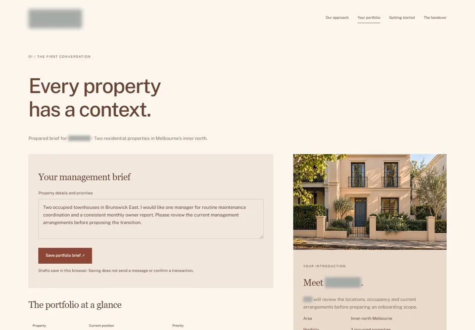 Your property portfolio brief — identifying labels masked