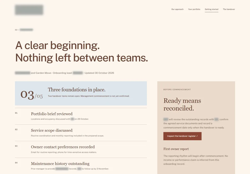 Owner onboarding plan — identifying labels masked
