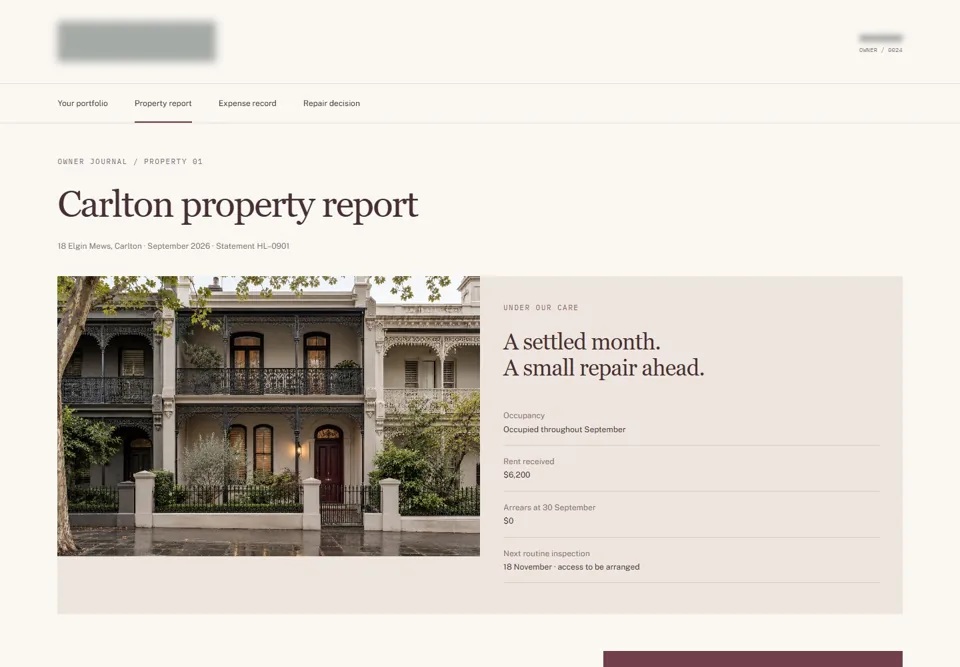 Carlton property report — identifying labels masked
