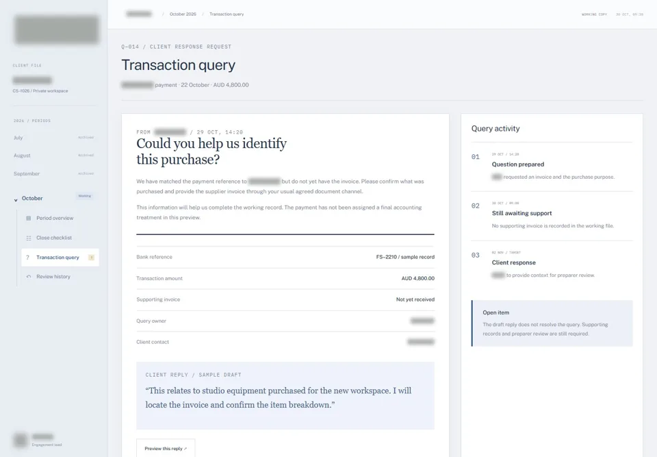 Transaction query — identifying labels masked