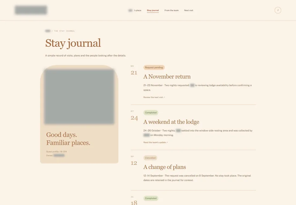 Stay journal — identifying labels masked