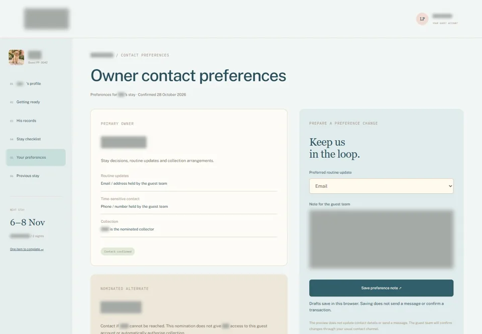 Owner contact preferences — identifying labels masked