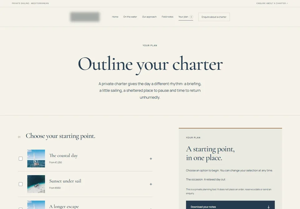 Outline your charter — identifying labels masked