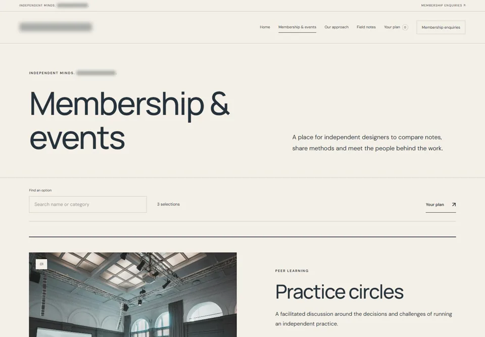 Membership & events — identifying labels masked